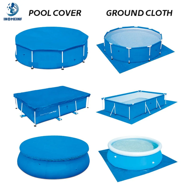 Bâche piscine hors sol bleue en PE, ronde ou rectangulaire, de 183 à 457 cm