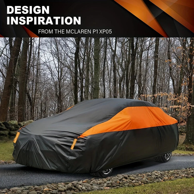Housse voiture extérieur imperméable 190T noire et orange, berline et SUV