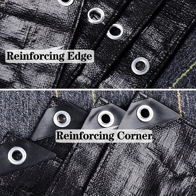 Bâche noire imperméable anti-UV avec œillets, 5 tailles de 2x2 à 3x5 m