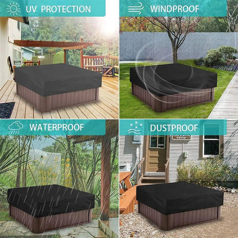 Housse de spa carré imperméable anti-UV noire, Oxford 420D, 220 x 220 x 30 cm