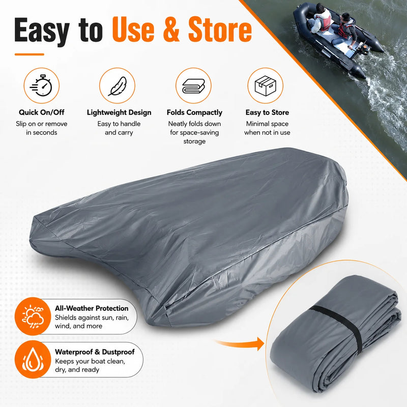 Housse bateau gonflable Oxford 420D imperméable anti-UV grise, 4 tailles de 2,7 à 4,5 m