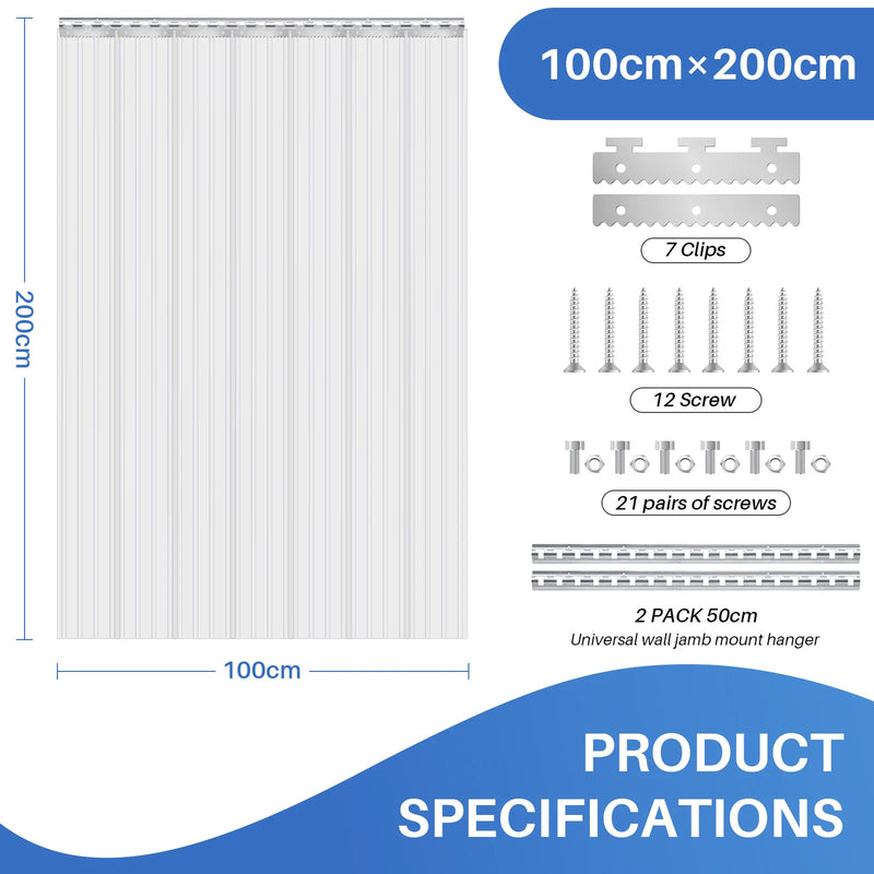Rideau à lanières PVC transparent en kit, bandes lisses ou nervurées, largeur 91 à 183 cm