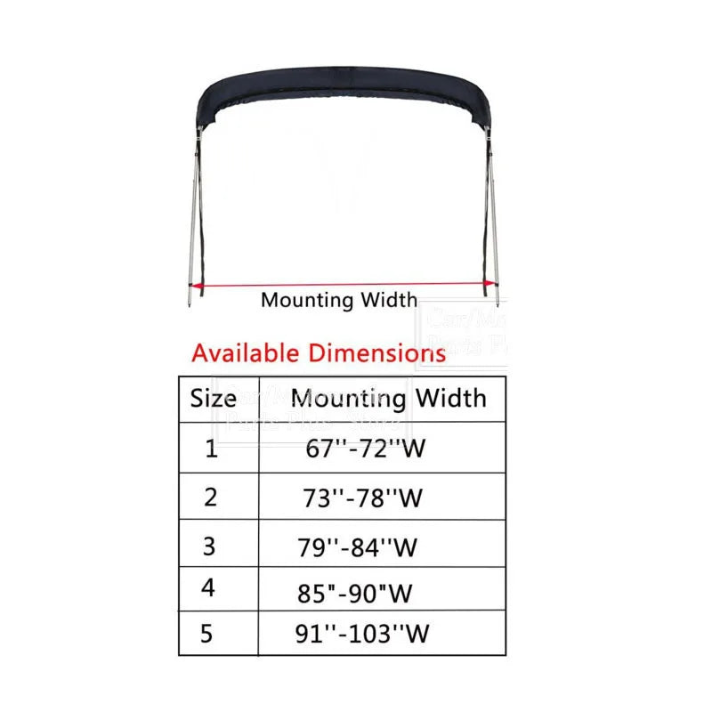 Housse de rangement de bimini noire 600D, 3 ou 4 arceaux, avec fermeture éclair
