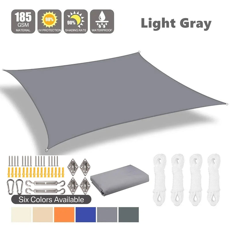 Voile d'ombrage rectangulaire ou carré, 7 coloris, de 2x2 à 4x6 m, option kit de fixation