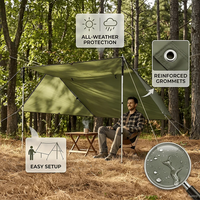 Bâche de camping imperméable 3 en 1 en polyester, auvent et abri, camouflage, noire ou verte
