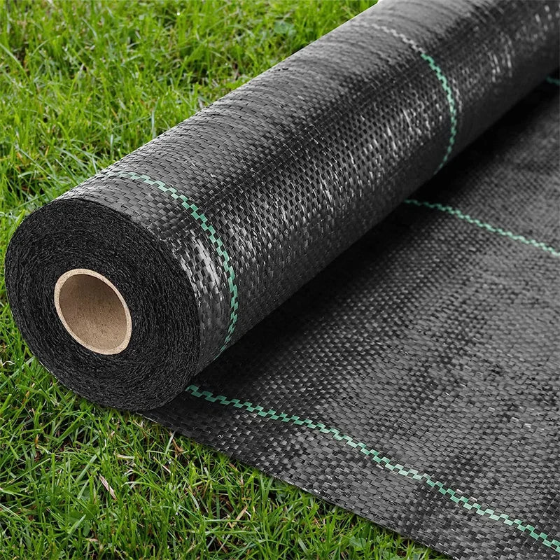 Toile anti-mauvaises herbes tissée noire en polyéthylène, rouleaux de 1x10 à 2x15 m