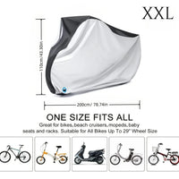 Housse vélo électrique imperméable anti-UV argent et noir, 4 tailles de 170 à 200 cm