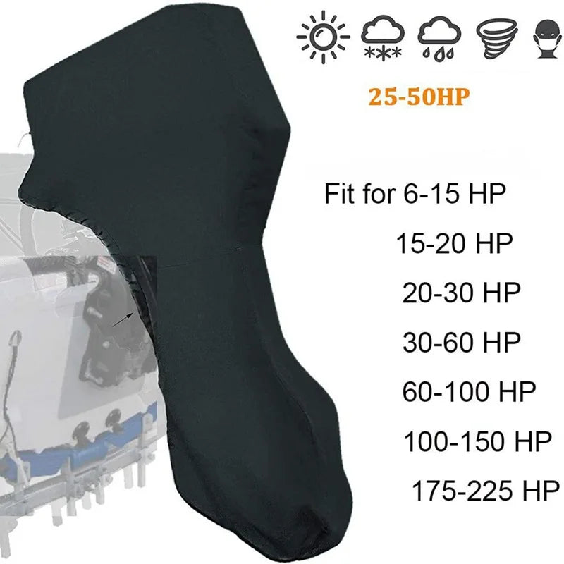 Housse de moteur hors-bord complète en Oxford 600D noir, imperméable, de 6 à 225 CV