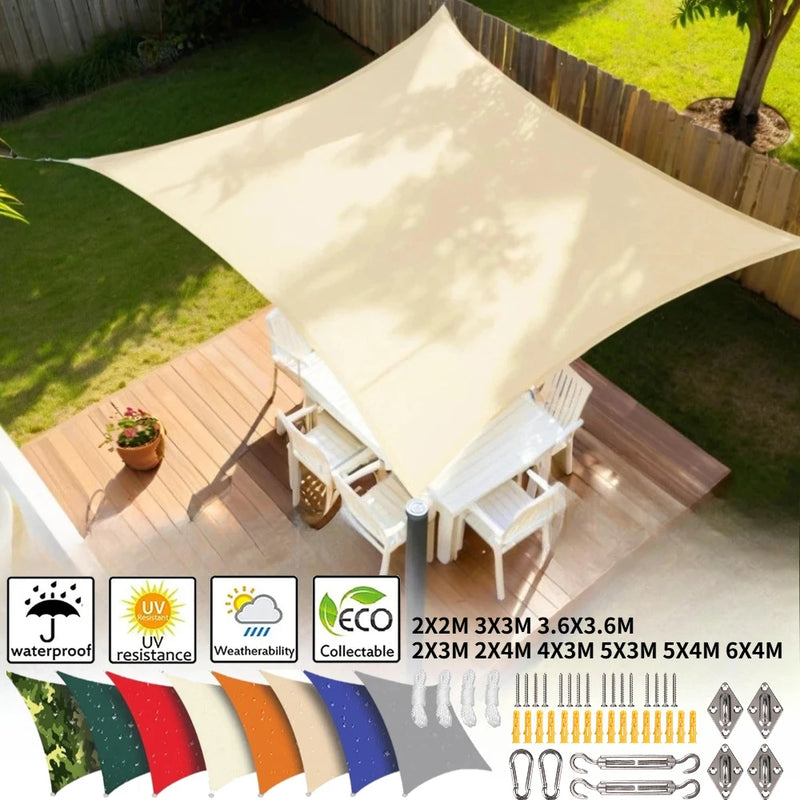 Voile d'ombrage rectangulaire résistant à l'eau, polyester 185 g/m², avec ou sans kit de fixation
