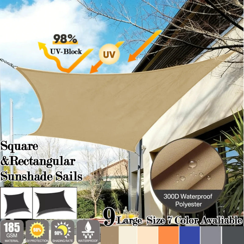 Voile d'ombrage rectangulaire anti-UV pour patio et terrasse, polyester 185 g/m², 7 coloris