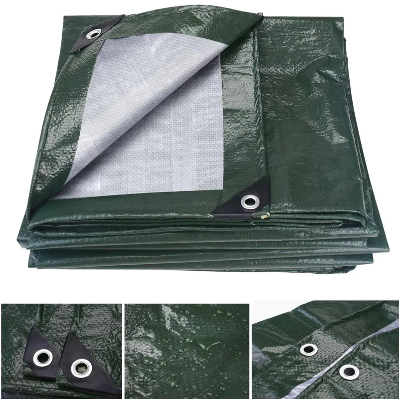 Bâche étanche avec œillets en polyéthylène dense vert et gris, 2 x 3 m