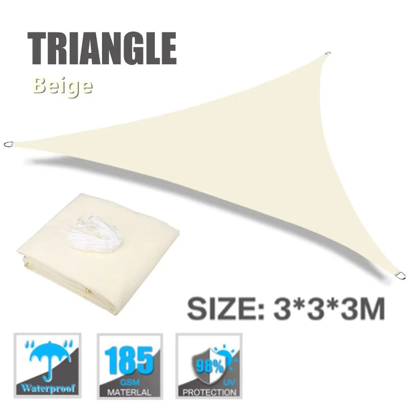 Voile d'ombrage triangulaire ou rectangulaire en polyester enduit PU, 3 coloris, de 2x2x2 à 4x6 m