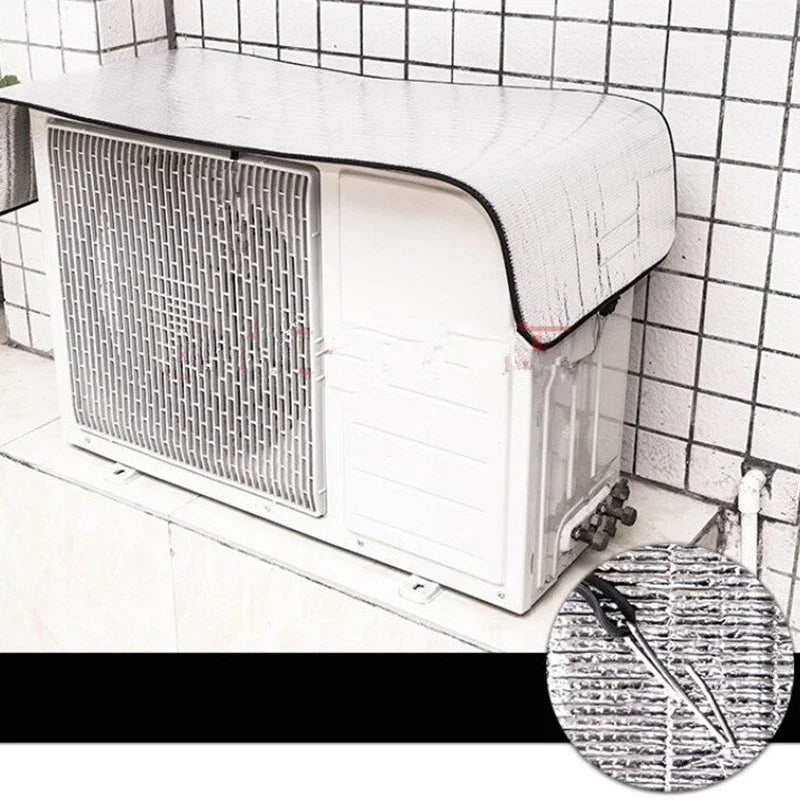 Housse pare-soleil réfléchissante pour climatiseur extérieur 100 x 46 cm, bandes élastiques et crochets