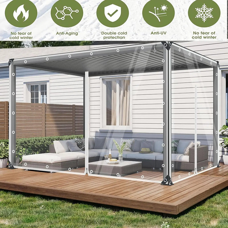 Bâche transparente PVC 0,35 mm avec fermeture éclair pour patio et gazebo, 6 tailles