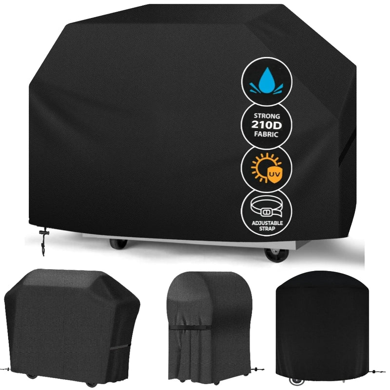 Housse barbecue Oxford 210D imperméable noir, sable ou gris, sangle réglable, 6 modèles