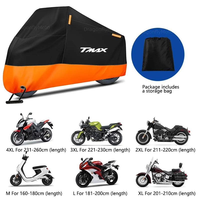Housse moto pour Yamaha T-Max 500, 530 et 560, noire et orange, imperméable, 210D, 6 tailles