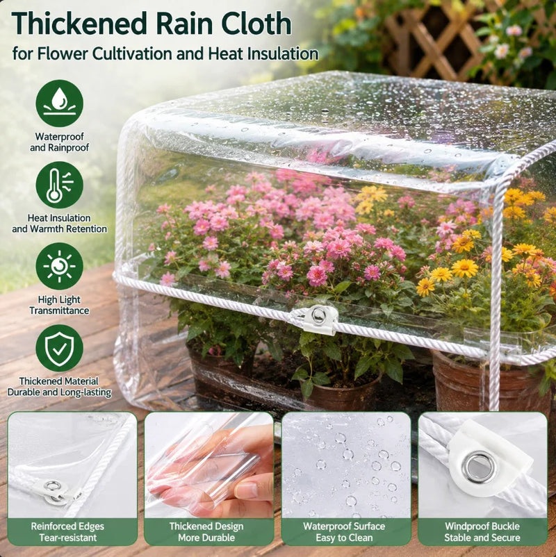 Bâche transparente PVC épaissie à œillets, corde de 10 m et 20 colliers, 7 tailles