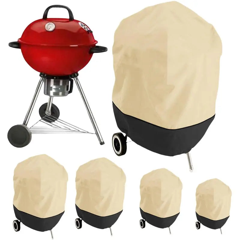 Housse barbecue ronde Oxford 210D imperméable anti-UV, beige et noir ou noir, 5 tailles