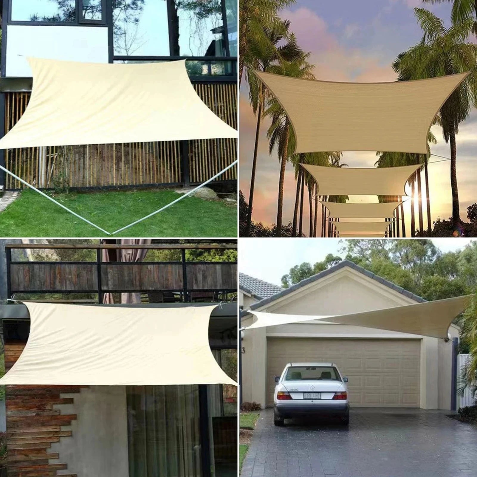 Voile d'ombrage imperméable carré et rectangulaire, 11 coloris, avec ou sans kit de montage