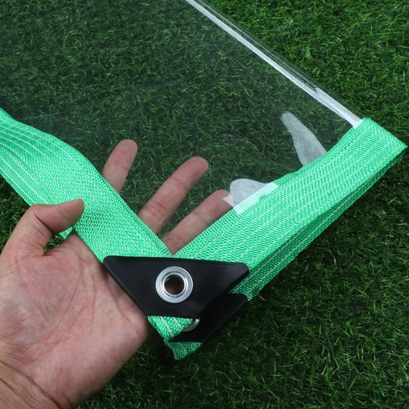 Bâche PVC transparente 0,35 mm à œillets, bordure colorée, 37 tailles