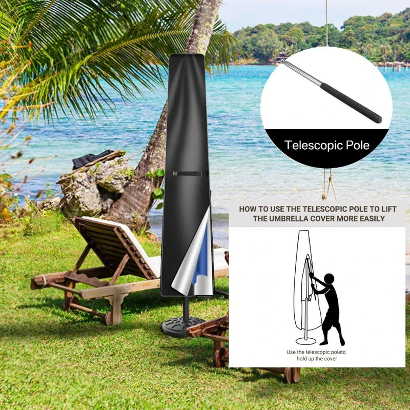 Housse parasol déporté forme banane ou droite avec perche télescopique et pochette, Oxford imperméable