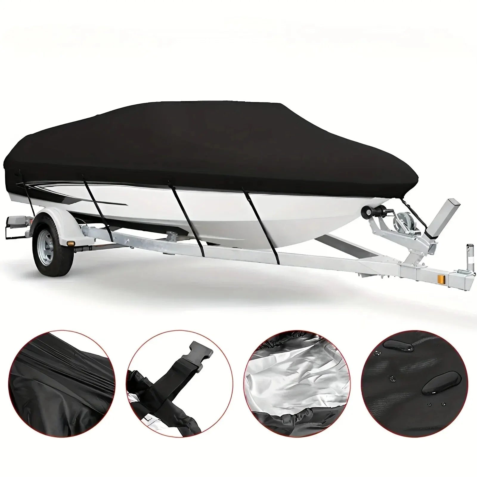 Housse de bateau noire 190T anti-UV, imperméable, pour bateau de 3,35 à 6,71 m
