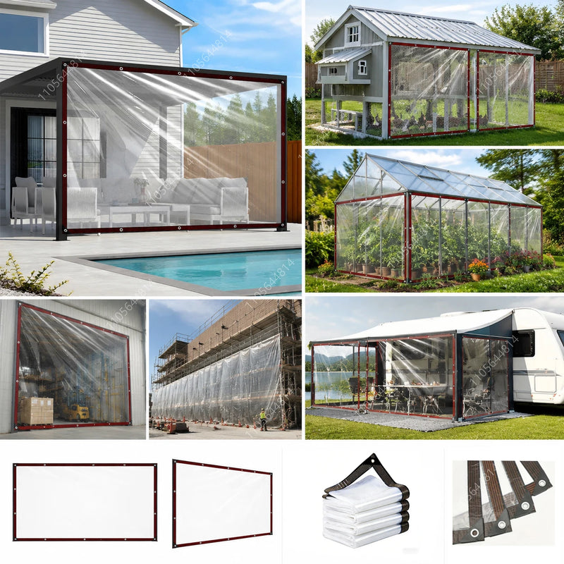 Bâche transparente terrasse avec œillets, coupe-vent pour pergola, 2 x 2 à 4 x 6 m