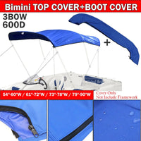 Toit bimini bateau 3 arceaux, toile 600D imperméable avec housse, sans armature, noir ou bleu