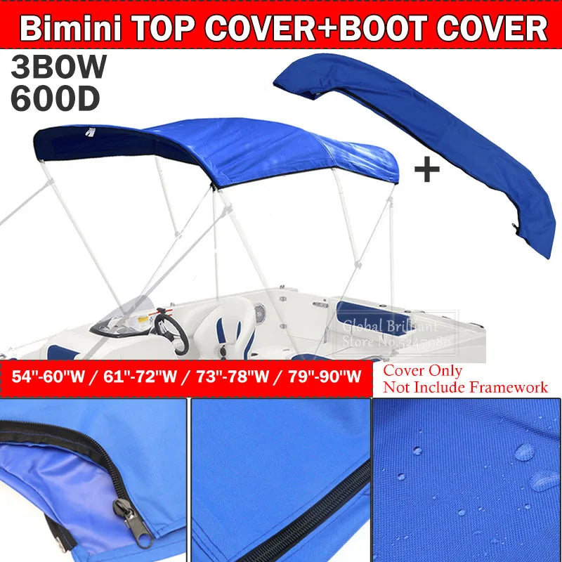 Toit bimini bateau 3 arceaux, toile 600D imperméable avec housse, sans armature, noir ou bleu