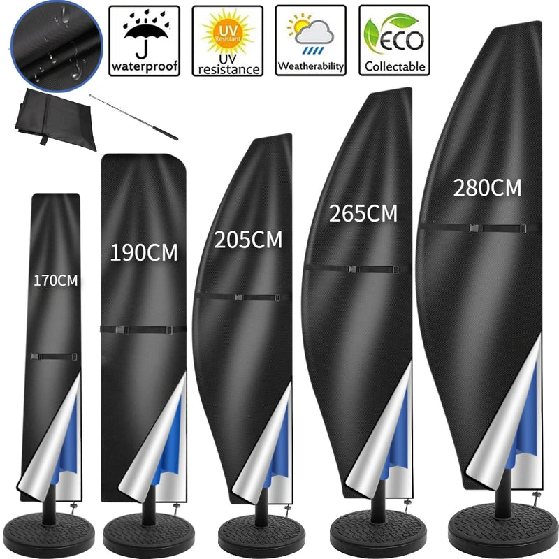 Housse parasol déporté forme banane ou droite avec perche télescopique et pochette, Oxford imperméable