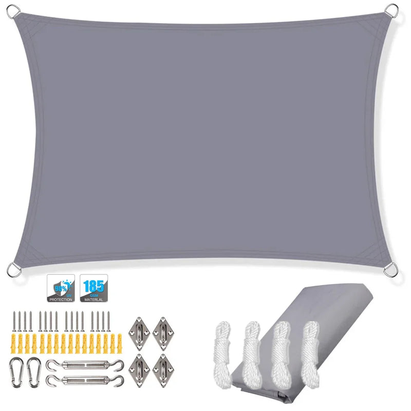 Voile d'ombrage rectangulaire polyester enduit PU anti-UV 98 %, 6 coloris, avec ou sans kit de fixation