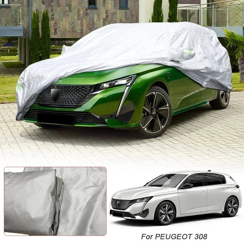 Housse voiture pour Peugeot 208, 308, 508 et 3008 en taffetas polyester argenté anti-UV
