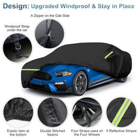 Housse voiture pour Ford Mustang 1994-2022, polyester 210T noir, 478 x 190 x 139 cm, coupe-vent
