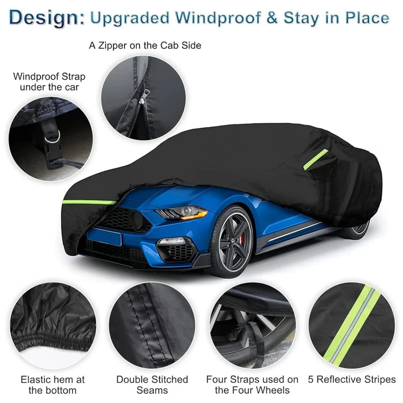 Housse voiture pour Ford Mustang 1994-2022, polyester 210T noir, 478 x 190 x 139 cm, coupe-vent