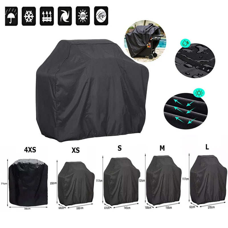 Housse de barbecue imperméable à revêtement PVC, anti-UV, 8 tailles, noir
