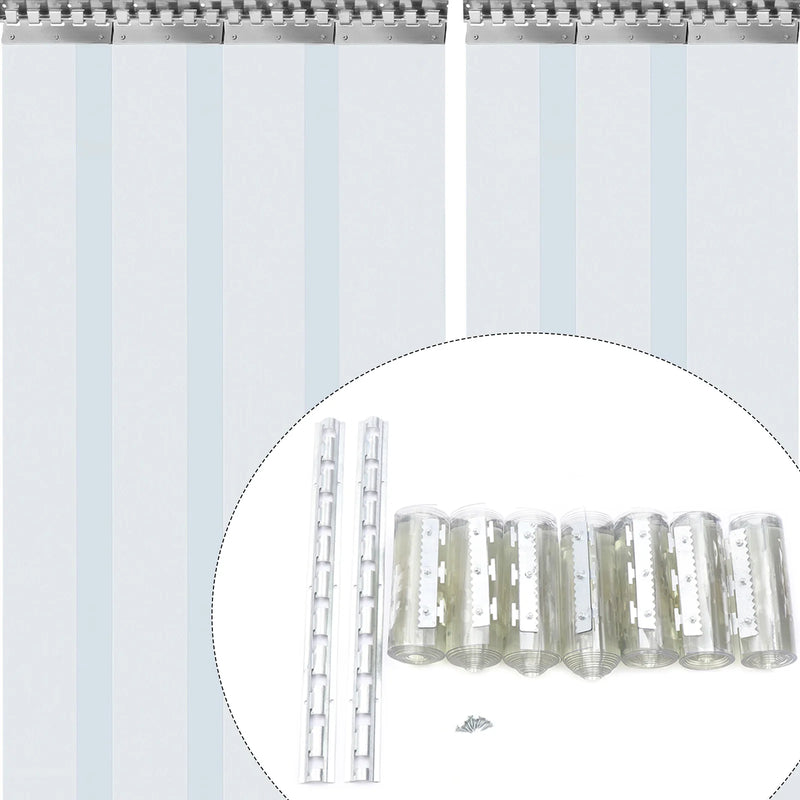 Rideau à lanières PVC transparent, kit de 7 bandes avec rails, 1,05 x 2 m