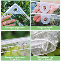 Bâche transparente PVC épaissie à œillets, corde de 10 m et 20 colliers, 7 tailles