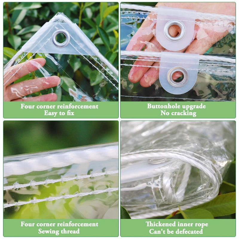 Bâche transparente PVC épaissie à œillets, corde de 10 m et 20 colliers, 7 tailles