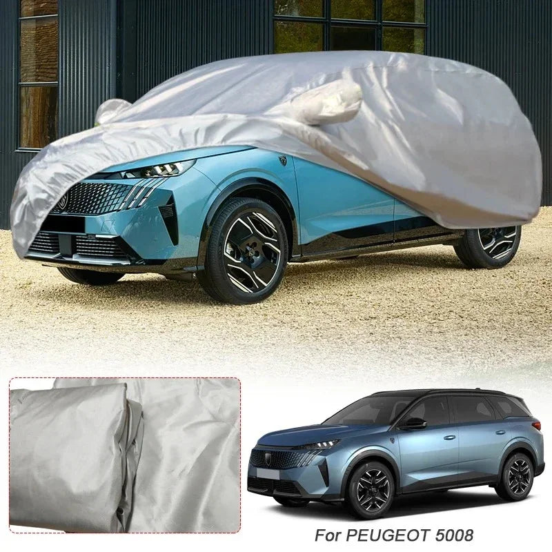 Housse voiture pour Peugeot 208, 308, 508 et 3008 en taffetas polyester argenté anti-UV