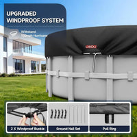 Bâche piscine ronde hors sol noire imperméable anti-UV à cordon de serrage, diamètre 190 à 580 cm