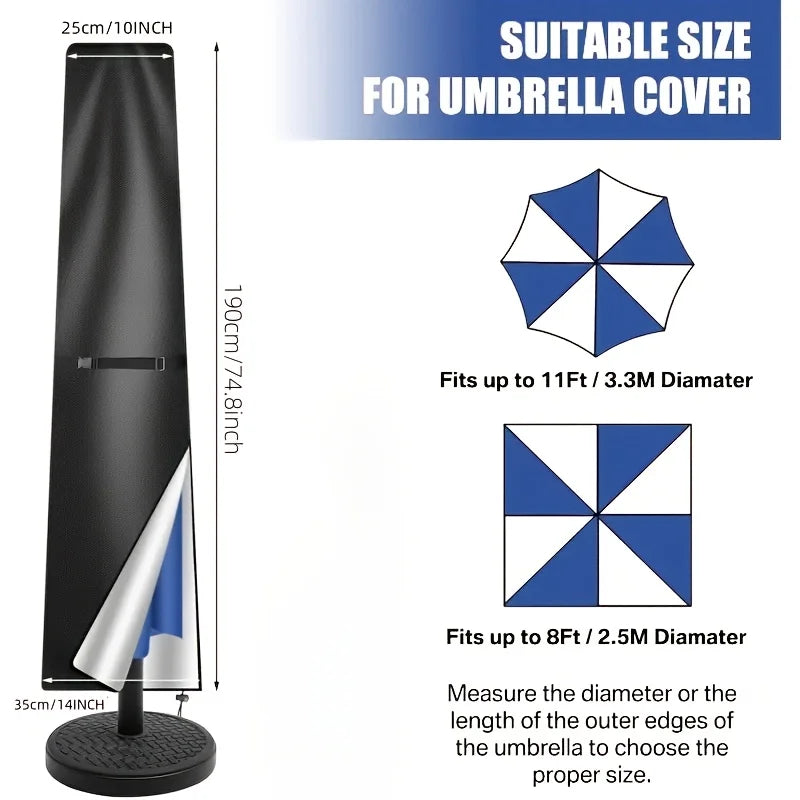 Housse parasol droit ou déporté toutes saisons, polyester, 6 hauteurs de 170 à 280 cm