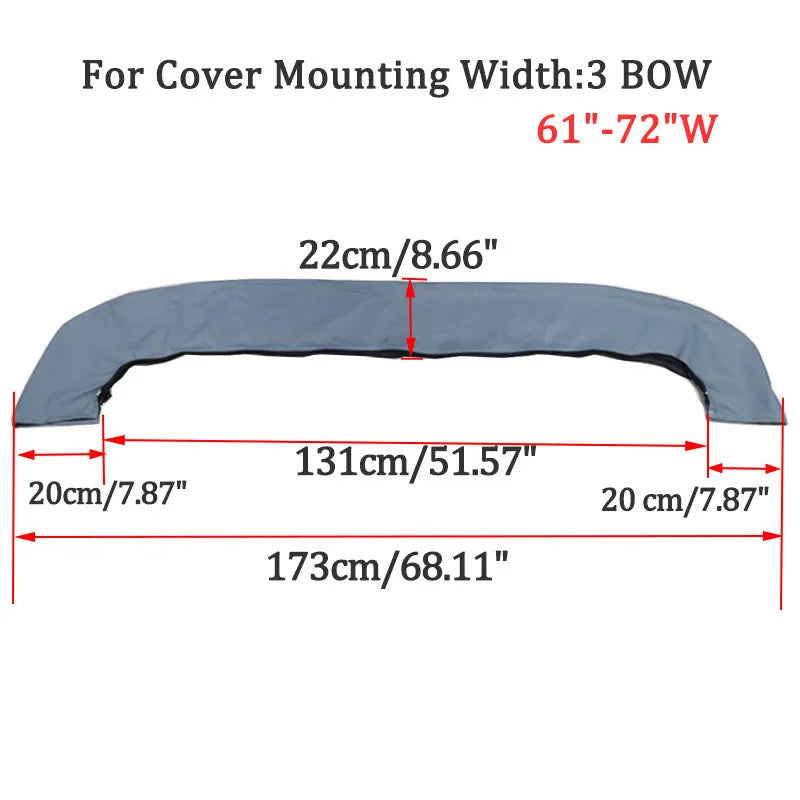 Housse de rangement de bimini grise 600D, 3 arceaux, avec fermeture éclair