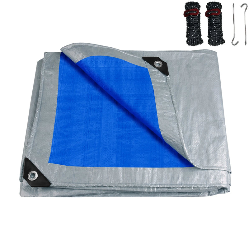 Bâche imperméable multi-usage avec œillets, polyéthylène 8 mil, verte ou bleue, de 2x3 à 4x5 m