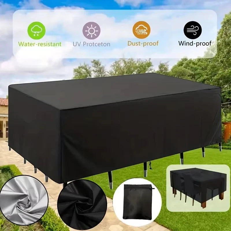 Housse de salon de jardin noire imperméable Oxford 210D pour canapé d'extérieur