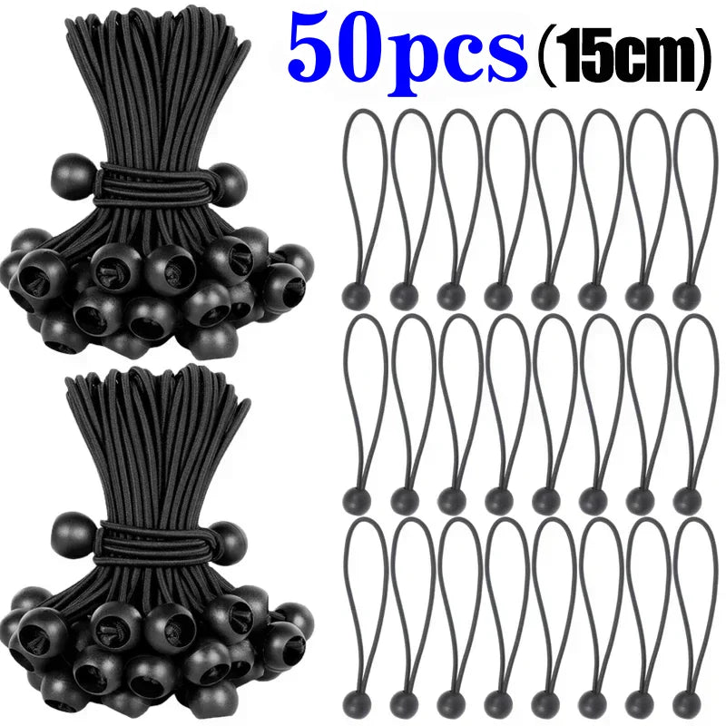 Sandow à boule noir pour bâche et auvent, 10 ou 15 cm, 5 à 50 pièces
