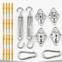 Kit de fixation voile d'ombrage inox 8 pièces avec tendeurs, œillets et mousquetons