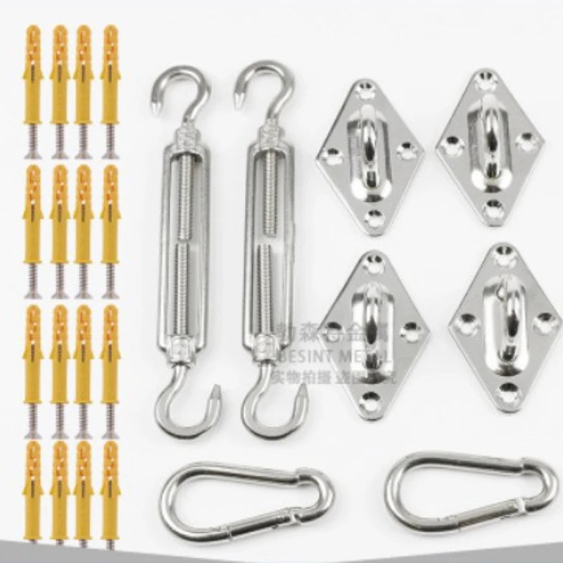 Kit de fixation voile d'ombrage inox 8 pièces avec tendeurs, œillets et mousquetons