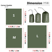 Bâche de sol camping imperméable à œillets, trois dimensions de 1,5 à 2,4 x 2,2 m