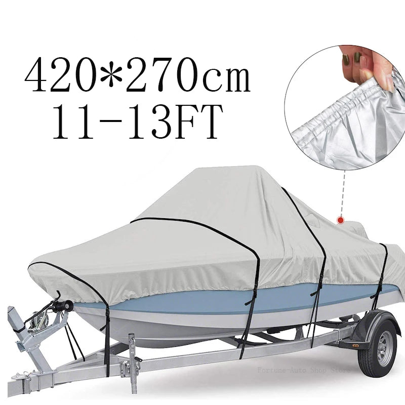 Housse bateau remorquable Oxford 210D imperméable, noir ou argent, 5 tailles de 3,35 à 6,71 m