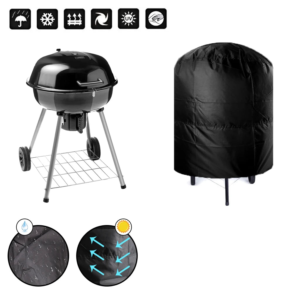 Housse barbecue ronde noire en Oxford, imperméable, anti-UV, 2 tailles